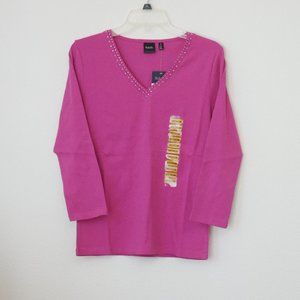 100% Cotton Rafaella Womens Embellished V-neck Top